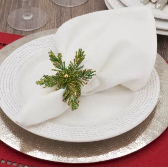 Homewear Greenery Glass Beaded Napkin Rings Embellished Set of 4 Winter Table - Picture 7 of 14